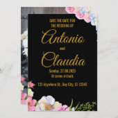 ブルーピンクの水色の花の結婚式の日付を保存 招待状 (正面/裏面)