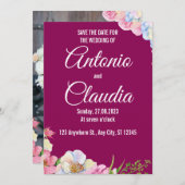 ブルーピンクの水色の花の結婚式の日付を保存 招待状 (正面/裏面)