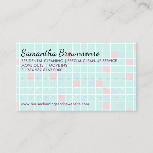 ブルーピンクの清掃員レディークリーニングアポイントメント 名刺 (裏面)