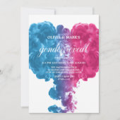 ブルーピンクの煙ハートベビー性リビール 招待状 (正面)