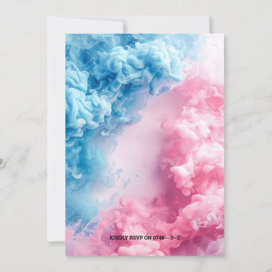 ブルーピンクの煙レース車の燃え尽きるジェンダーリビール 招待状 (裏面)