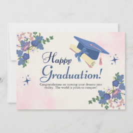 ブルーピンクの甘い花幸せな卒業 案内状