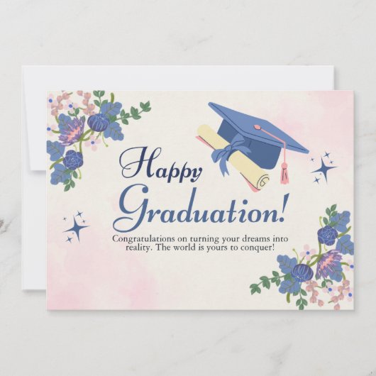 ブルーピンクの甘い花幸せな卒業 案内状 (正面)