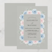 ブルーピンクの絵のような春の結婚式 招待状 (正面/裏面)