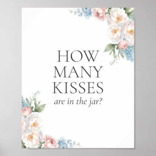 ブルーピンクの花ブライダルシャワー数キス ポスター (正面)