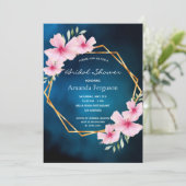 ブルーピンクの花幾何学的ブライダルシャワー 招待状 (スタンド正面)