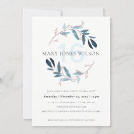 ブルーピンクの葉リーススイート16誕生日カード サンキューカード