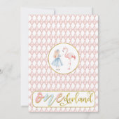 ブルーピンクの金ゴールドアリスOnederland 1st誕生日 招待状 (裏面)