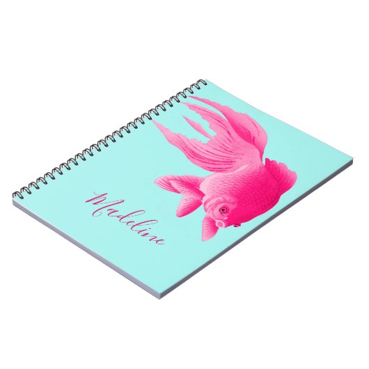 ブルーピンクの金魚の大きモダンな個人ポップ・アートの的 ノートブック (左側)