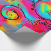 ブルーピンクの黄色い花お洒落のファンタジーフローラ ラッピングペーパー (角)