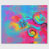 ブルーピンクの黄色い花お洒落のファンタジーフローラ ラッピングペーパー (フラット)