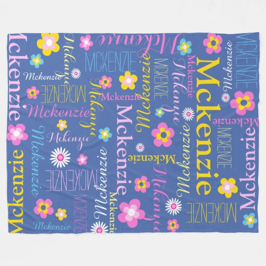 ブルーピンクの黄色の女の子マッケンジーの名前の毛布 フリースブランケット (正面(横))