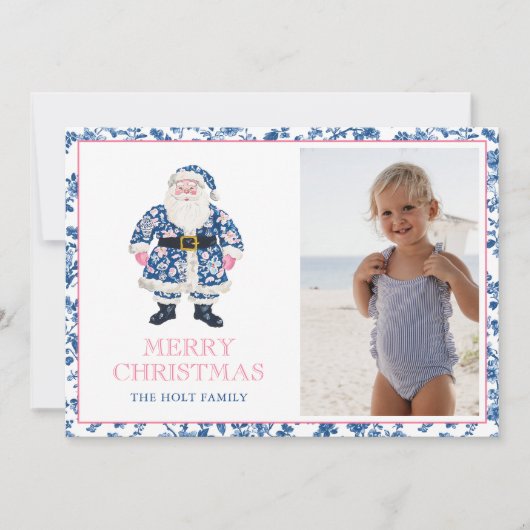 ブルーピンクのChinoiserieトイレクリスマスサンタ写真 シーズンカード (正面)