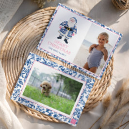 ブルーピンクのChinoiserieトイレクリスマスサンタ写真 シーズンカード