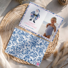 ブルーピンクのChinoiserieトイレクリスマスサンタ写真 シーズンカード