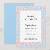 ブルーピンクアニマルプリントジェンダーが赤ちゃんシャワーを明らかにする 招待状 (正面/裏面)