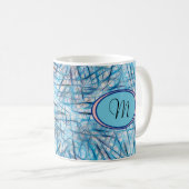 ブルーピンクアートウオーターカラーモノグラム コーヒーマグカップ (正面右)