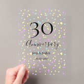ブルーピンクイエローの水玉模様 30周年記念 名前 アクリル招待状 (インサイチュ (ポータブル))