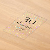 ブルーピンクイエローの水玉模様 30周年記念 名前 アクリル招待状 (レイダウン)