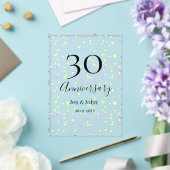 ブルーピンクイエローの水玉模様 30周年記念 名前 アクリル招待状 (インサイチュ (ウェディング))