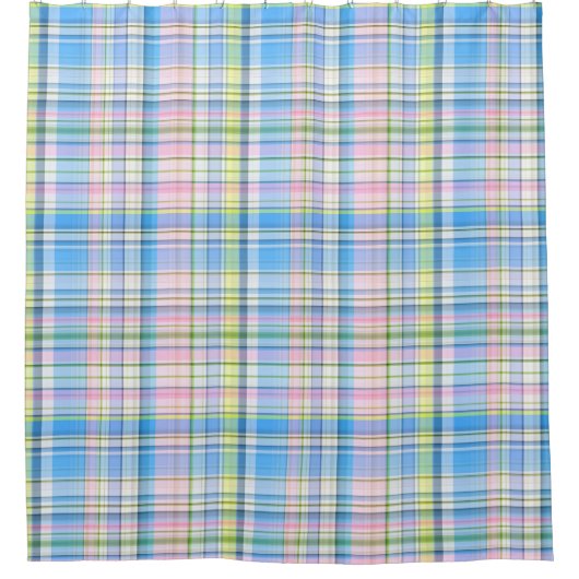 ブルーピンクイエローウィットマ名門私立校風のドラス シャワーカーテン (正面)