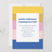 ブルーピンクイエローキュートよくはしゃぐレトロブライダルシャワー 招待状 (正面)