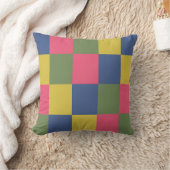 ブルーピンクイエローグリーンチェッカーボード クッション (ブランケット)