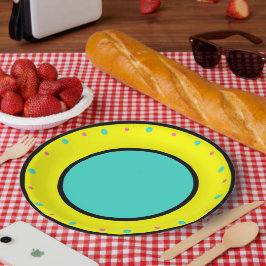 ブルーピンクイエロージオメトリック水玉模様 ペーパープレート