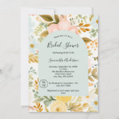 ブルーピンクイエローパステル花模様ブライダルシャワー 招待状 (正面)