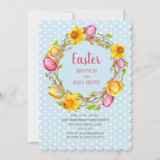 ブルーピンクイエローフローライースターブランチ卵狩り 招待状 (正面)