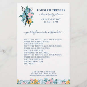 ブルーピンクイエローフローラシザーズヘアサロン チラシ