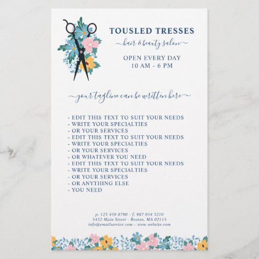 ブルーピンクイエローフローラシザーズヘアサロン チラシ (正面)