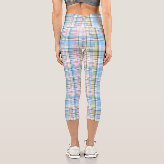 ブルーピンクイエローホワイトマ名門私立校風のドラスプレイド カプリレギンス (裏面)