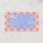 ブルーピンクイエローレトロチェッカーボードボホ 名刺 (裏面)