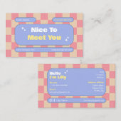 ブルーピンクイエローレトロチェッカーボードボホ 名刺 (正面/裏面)