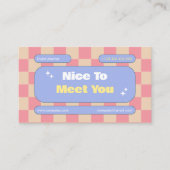 ブルーピンクイエローレトロチェッカーボードボホ 名刺 (正面)