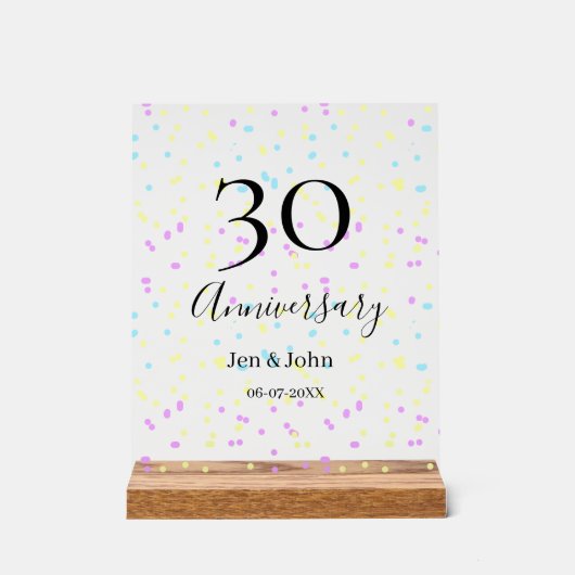 ブルーピンクイエロー水玉模様30周年記念 アクリルサイン (正面)