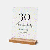 ブルーピンクイエロー水玉模様30周年記念 アクリルサイン (傾斜)