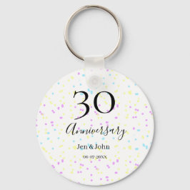 ブルーピンクイエロー水玉模様30周年記念 キーホルダー