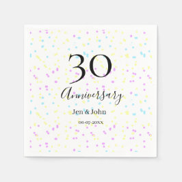 ブルーピンクイエロー水玉模様30周年記念 スタンダードカクテルナプキン