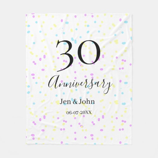 ブルーピンクイエロー水玉模様30周年記念 フリースブランケット (正面)