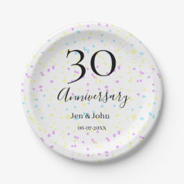 ブルーピンクイエロー水玉模様30周年記念 ペーパープレート