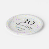 ブルーピンクイエロー水玉模様30周年記念 ペーパープレート (アングル)