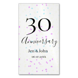 ブルーピンクイエロー水玉模様30周年記念 マグネット名刺