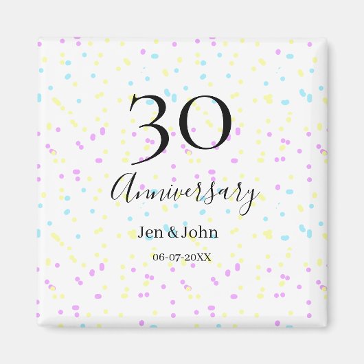 ブルーピンクイエロー水玉模様30周年記念 マグネット (正面)