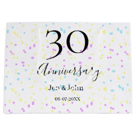 ブルーピンクイエロー水玉模様30周年記念 ラージペーパーバッグ