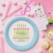 ブルーピンクイエロー5誕生日名物ケーキ ペーパープレート (パーティー)