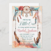 ブルーピンクウォーターカラードリームキャッチャー赤ちゃんシャワーアイディア 招待状 (正面/裏面)