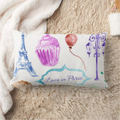 ブルーピンクエッフェルタワーパリウォーターカラーアート ランバークッション (ブランケット)