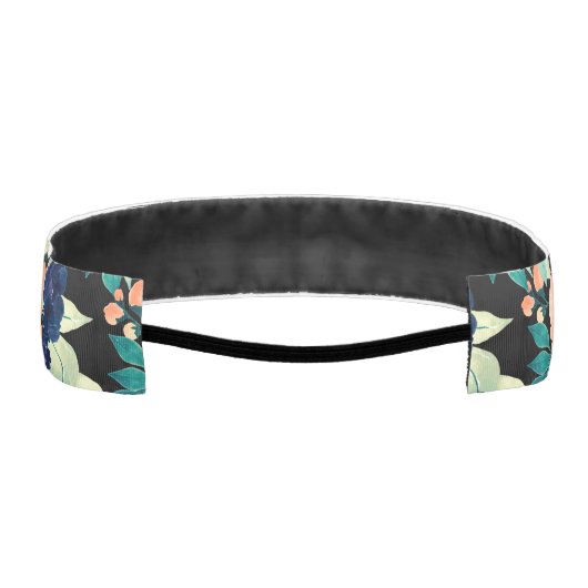 ブルーピンクエレガントオレンジ色の花ブラックフローラ アスレチックヘッドバンド (裏面)